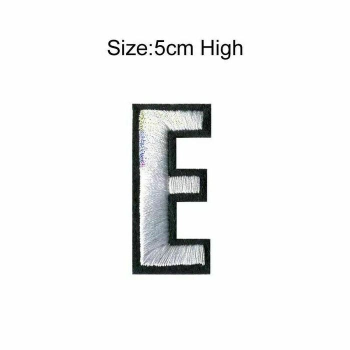 Silver 5cm Embroidered Iron On Patch Letter E