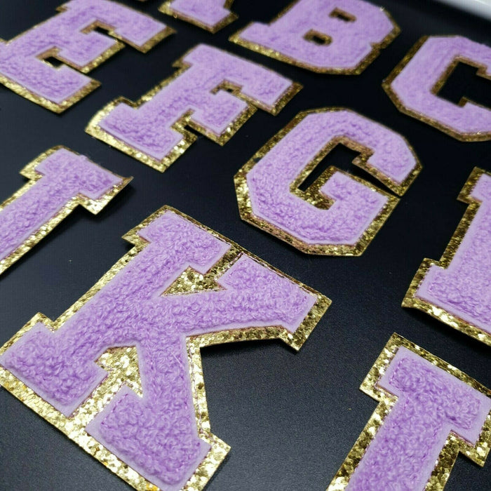 Purple Chenille Gold Trim 8.5cm Iron-On Patch Letters