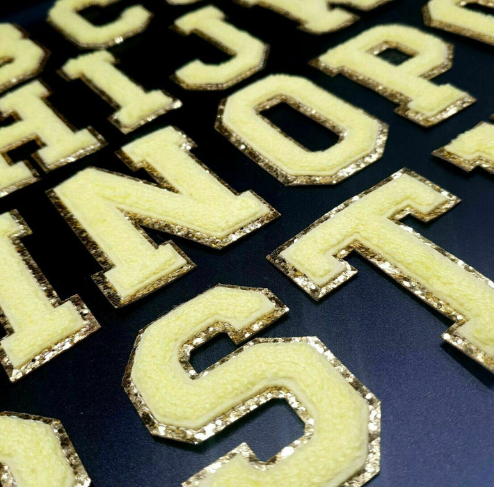Yellow Chenille Gold Trim 6.2cm Iron-On Patch Letters