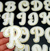 White Chenille Gold Trim 7cm Iron On Patch Letter R