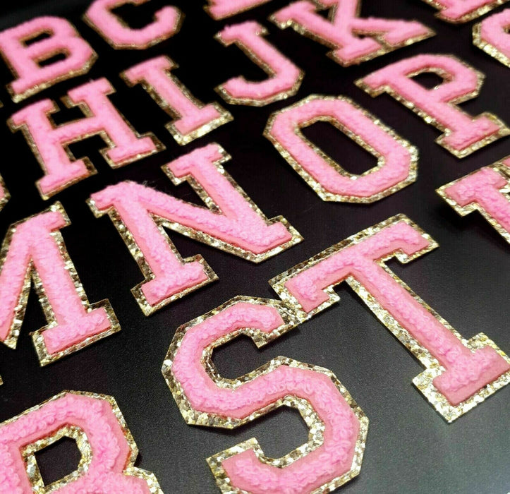 Dark Pink Chenille With Gold Trim 6.2cm Iron-On Patch Letters