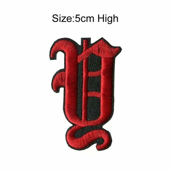 Old English Red 5cm Embroidered Iron On Patch Letters