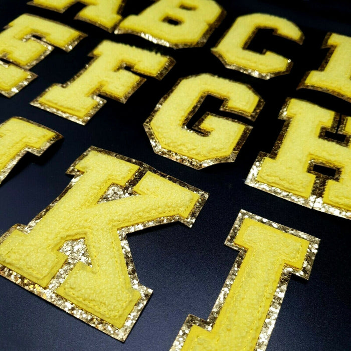 Yellow Chenille With Gold Trim 8.5cm Iron-On Patch Letters