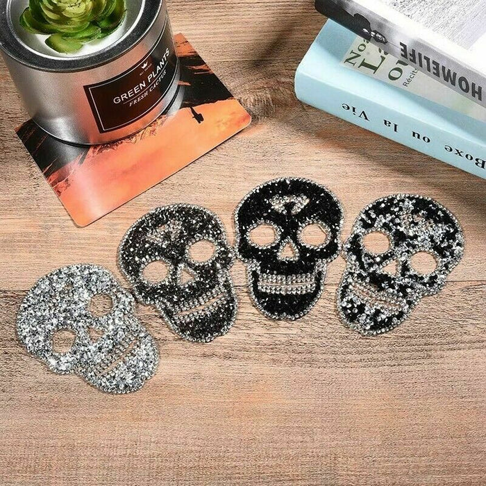 Rhinestone Sugar Skull Iron-On Patches