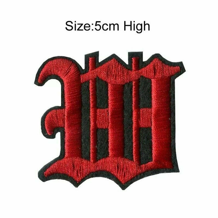 Old English Red 5cm Embroidered Iron On Patch Letters