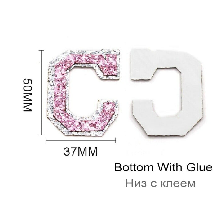 Pink Sequin 5cm Iron-On Patch Letter C