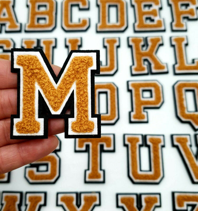 3D Varsity Style Brown 5cm Chenille Iron-On Patch Letter M