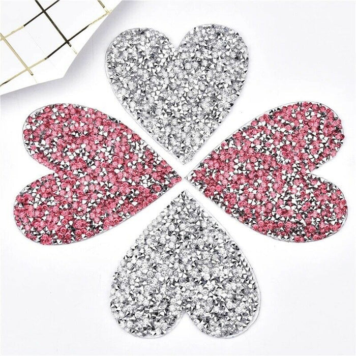 Rhinestone Hearts 5cm Iron-On Patches