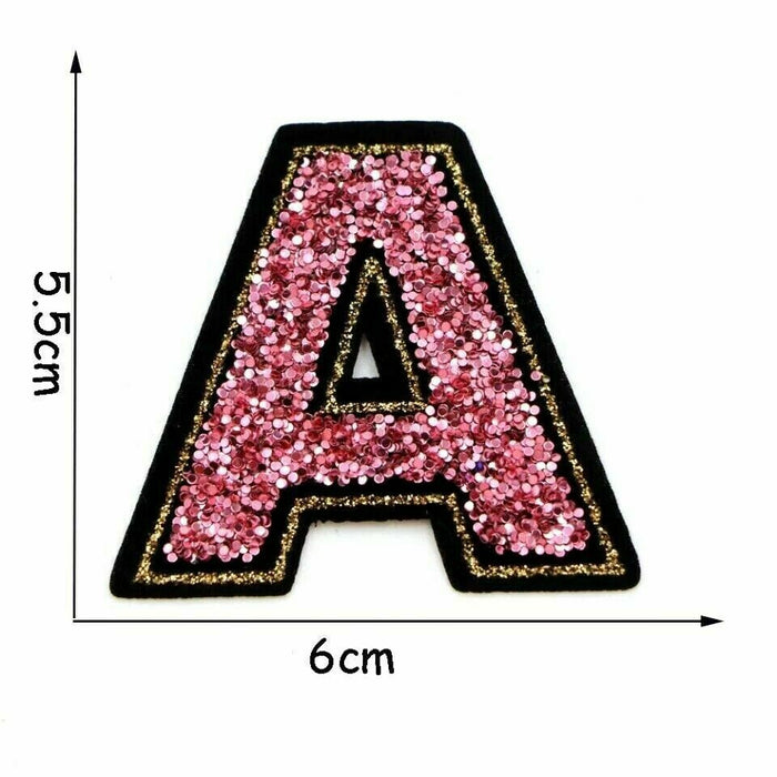 Pink Sequin Sparkle Iron On Patch Letter A