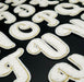 White Chenille Gold Trim 7cm Iron On Patch Letters