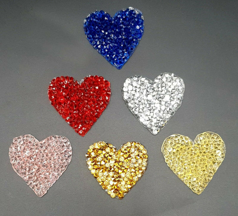 Rhinestone Multi-Coloured 3.5cm Heart Iron-On Patches