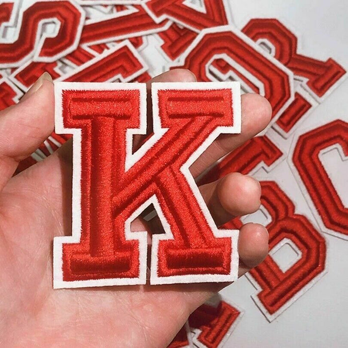 Red 3D Embroidered 7.5cm Iron On Patch Letter K