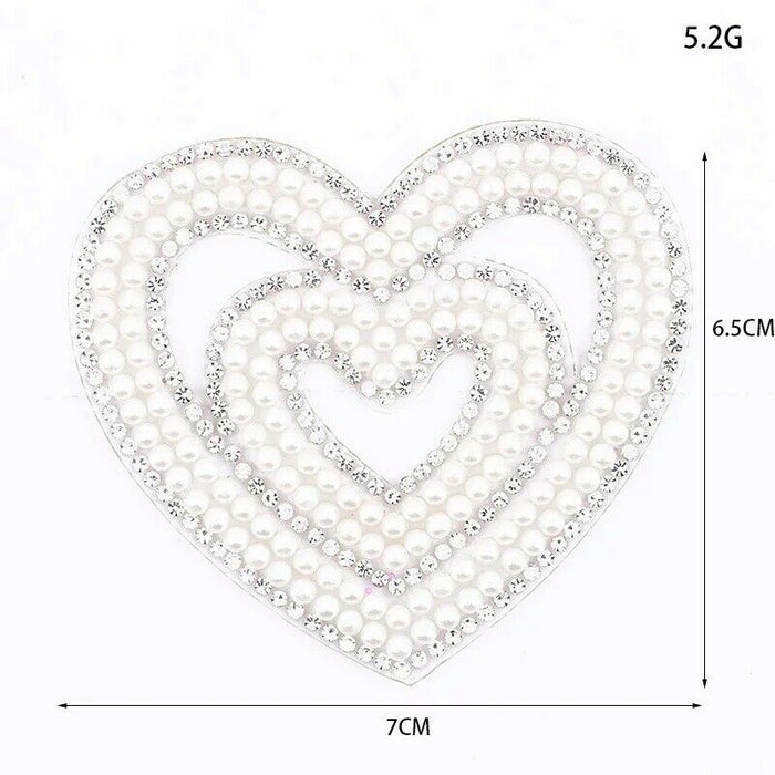 Pearl Rhinestone Dual Heart Iron-On Patches