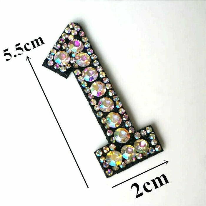 Iridescent Rhinestone Sparkle Black 5.5cm Iron-on Patch Number 1