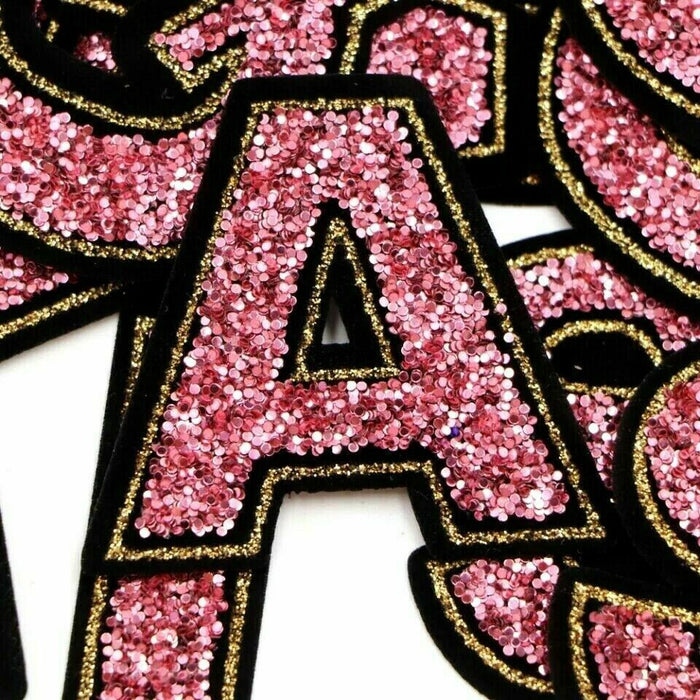 Pink Sequin Sparkle Iron On Patch Letter A