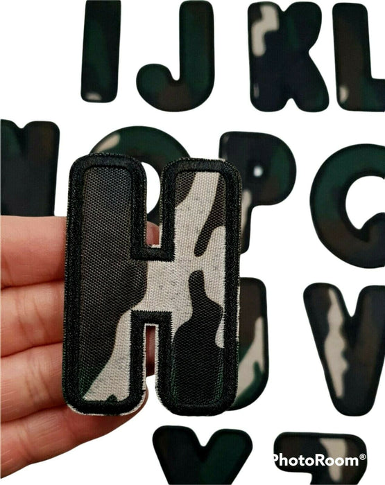 Camouflage 6.4cm Embroidered Iron On Patch Letter H