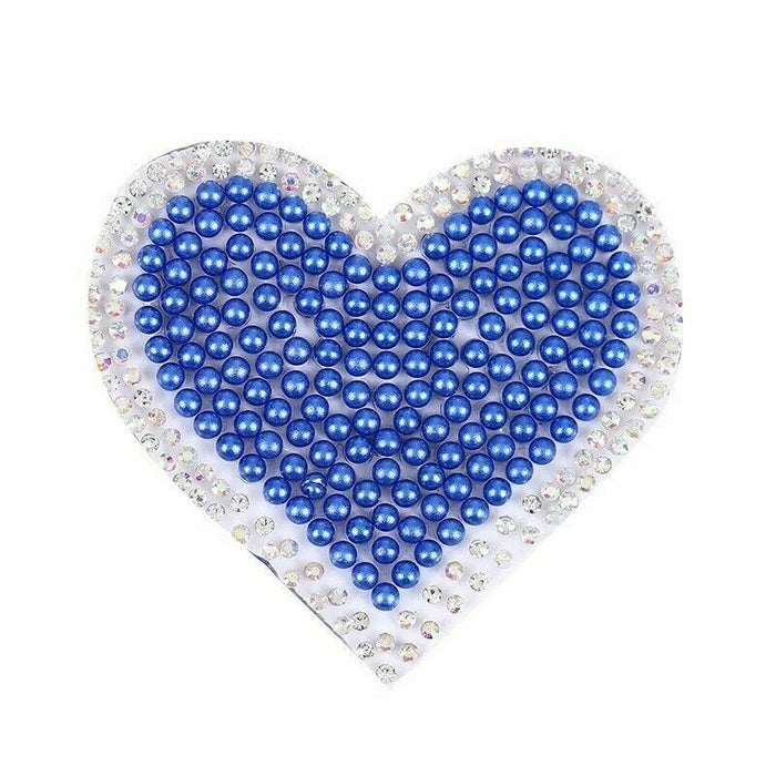 Pearl Rhinestone Hearts Blue 6cm Iron-On Patches