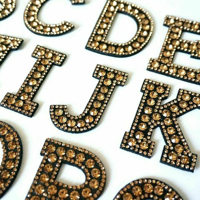 Bronze 5.5cm Rhinestone Iron On Patch Letters