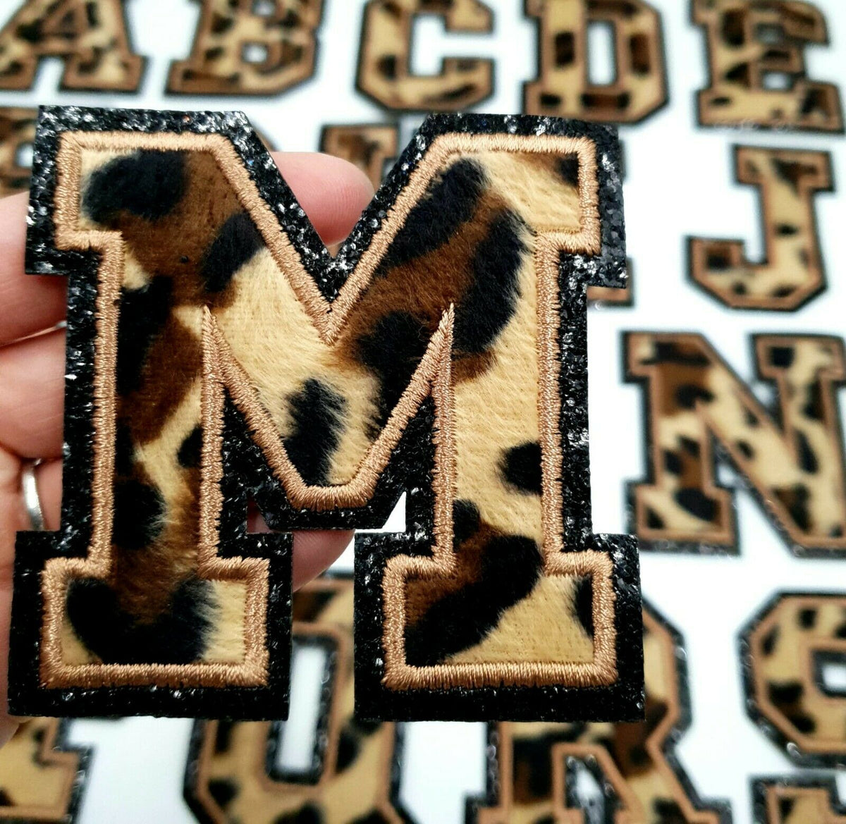 1 Piece Letter Leopard print block 8cm Iron on Patch Fuzzy Patch