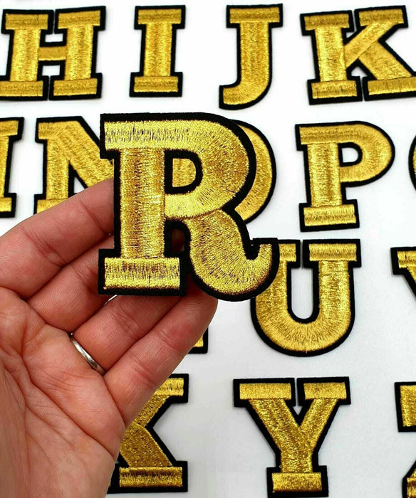 Gold Embroidered 5.5cm Iron On Patch Letter R