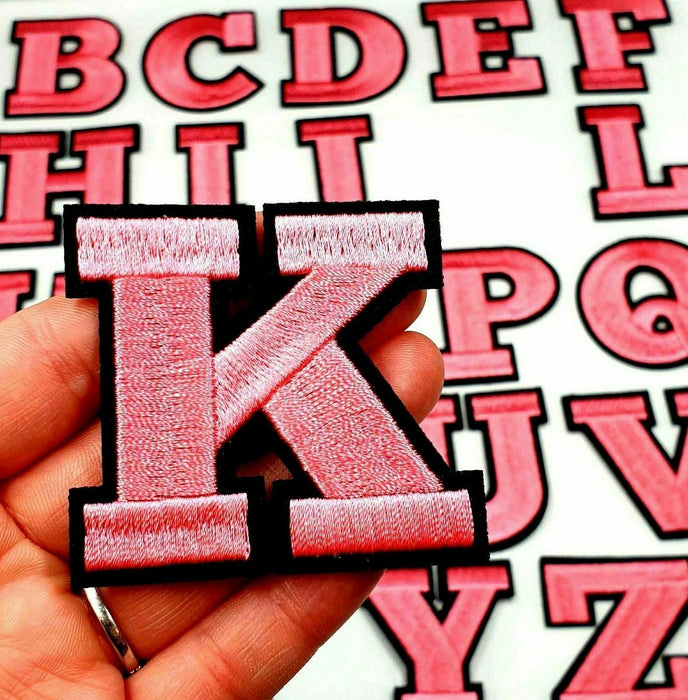 Pink Embroidered 5.5cm Iron On Patch Letter K