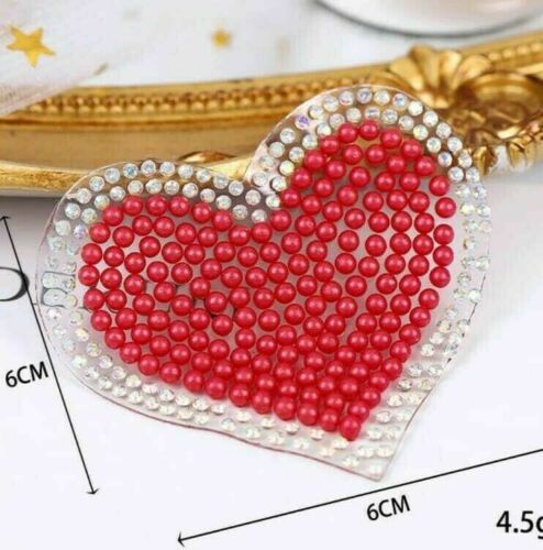 Pearl Rhinestone Hearts Red 6cm Iron-On Patches