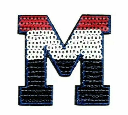 Red, White & Blue Sequin 5cm Iron-On Patch Letter M