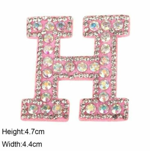 Pink 5.5cm Rhinestone Iron On Patch Letter H