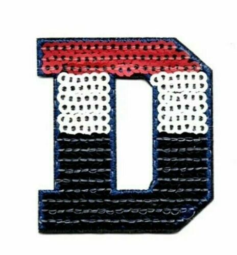 Red, White & Blue Sequin 5cm Iron-On Patch Letter D