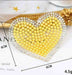 Pearl Rhinestone Hearts Yellow 6cm Iron-On Patches