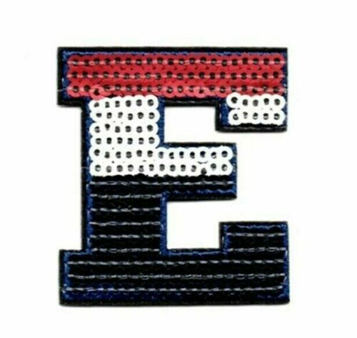 Red, White & Blue Sequin 5cm Iron-On Patch Letter E