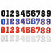 iron-on patch number patches in blue, red, black and white