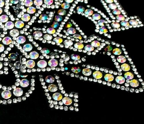 Iridescent AB Rhinestone Sparkle Black 4.7cm Iron-on Patch Letters