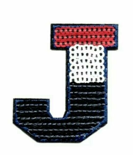 Red, White & Blue Sequin 5cm Iron-On Patch Letter J